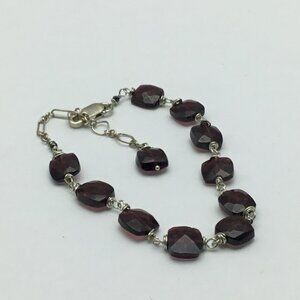 NWOT Artisan Argentium 930 Silver Natural Garnet Cushion Link Bracelet 8"